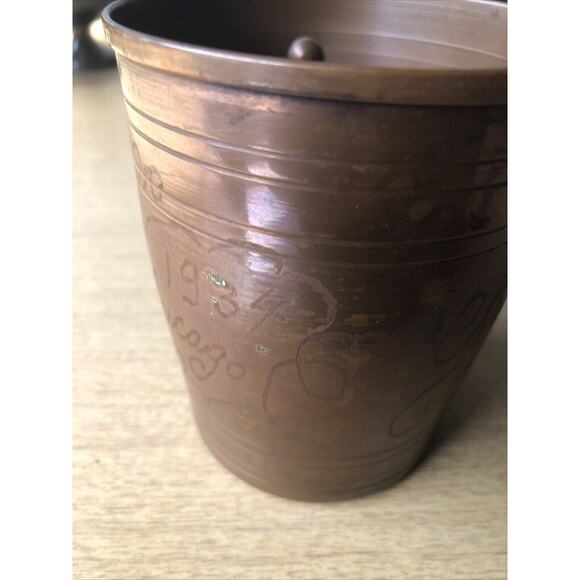 1934 Custom Engraved Chicago World's Fair Solid Copper 4” Mule Style Mug Rare - Picture 3 of 5